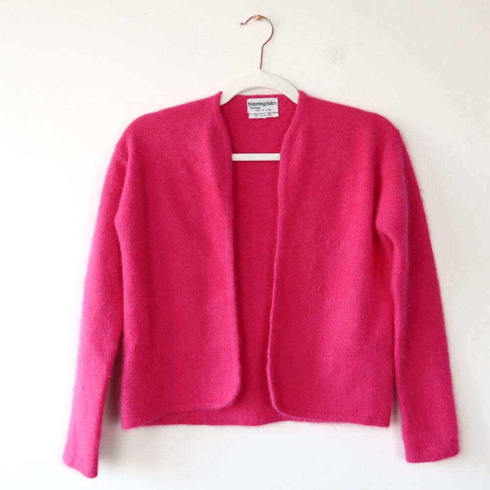 Vintage Pink Fuzzy Wool Cardigan XS/SM Barbiecore Y2K